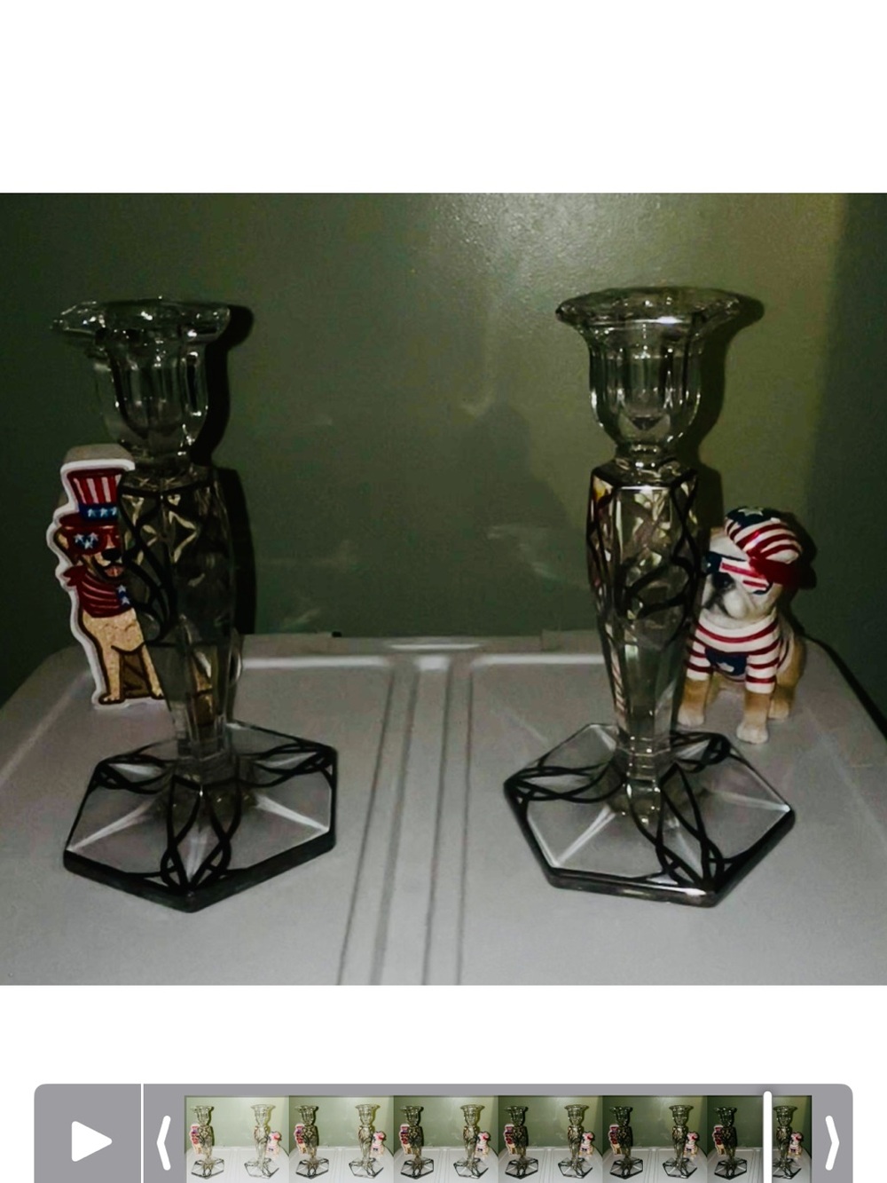 Vintage Clear Glass Candlestick Pair with Silver Overlay